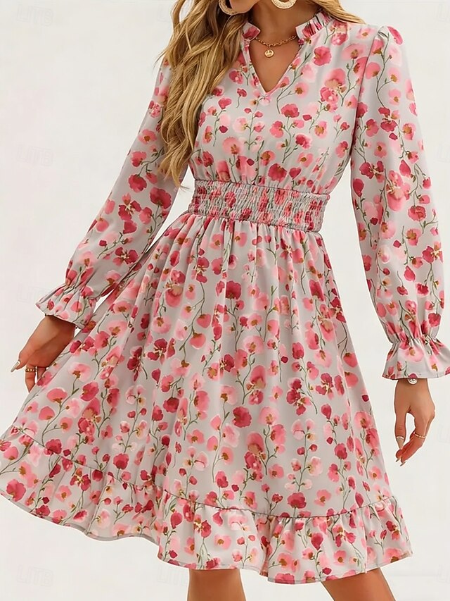 Women's Knee Length Dress A Line Dress Floral Dress Elegant