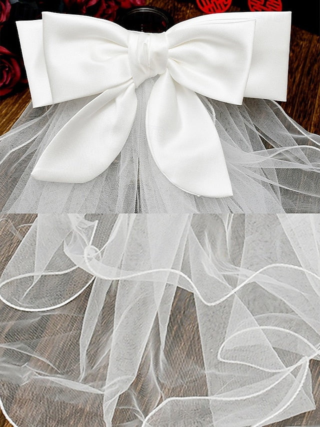 Satin Ivory Veil and Bridal - Elegant Ribbon Soft Tulle with