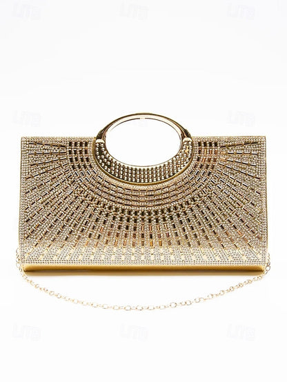 with Glamorous Round Clutch Crystal Handle – Evening Gold