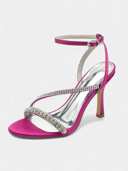 Satin Sophisticated Champagne – Rhinestone Strappy Heels