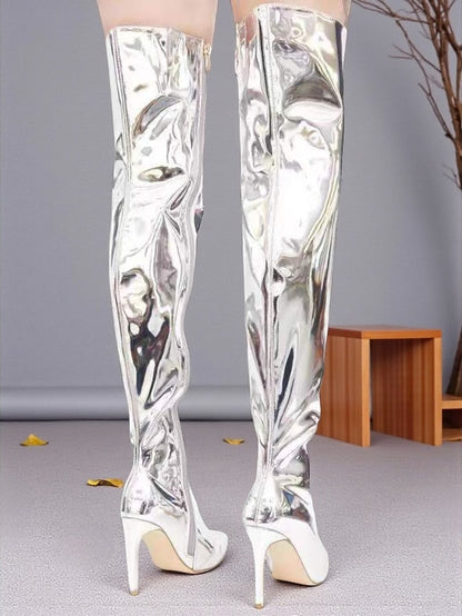 Patent Toe Over-the-Knee Leather Pointed Black Women's