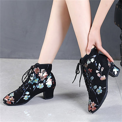 Women – Low Black for Comfortable Dance Shoes Lace-up Floral