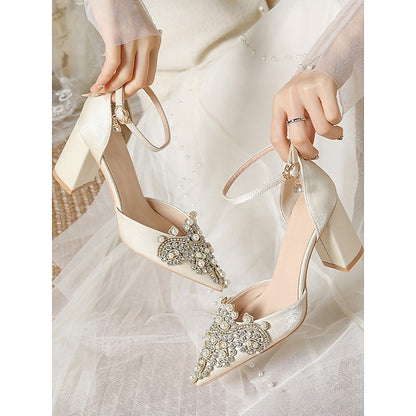 Heel and Wedding Rhinestone Embellished Block Pearl Women's