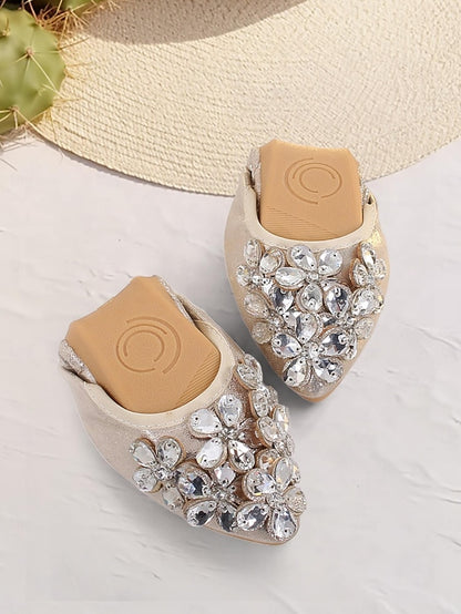 Foldable Flats Rhinestone Women's with Silver