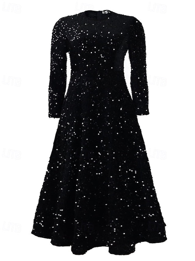 Women's Midi Dress Black Dress Sequin Dress Elegant Fashion