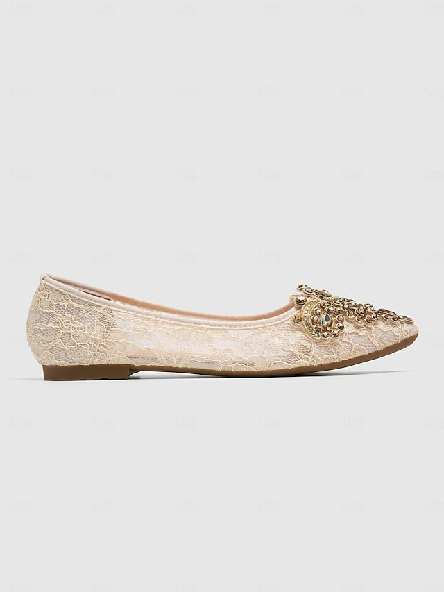 Ballet Ornate Beige with Elegant Lace Flats Women's