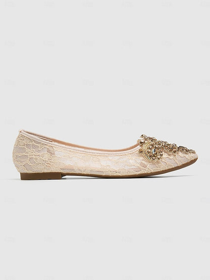 Ballet Ornate Beige with Elegant Lace Flats Women's