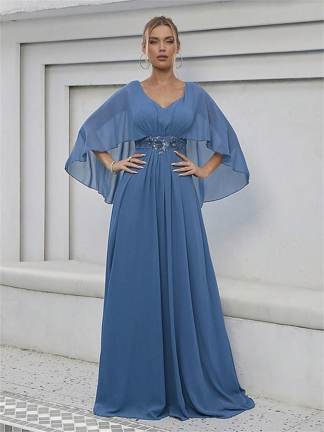 Mother Bride Elegant Dress V Neck the of Floor Party