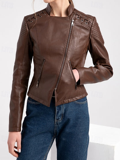 Pocket Leather Comfortable Jacket Zipper Faux Women's