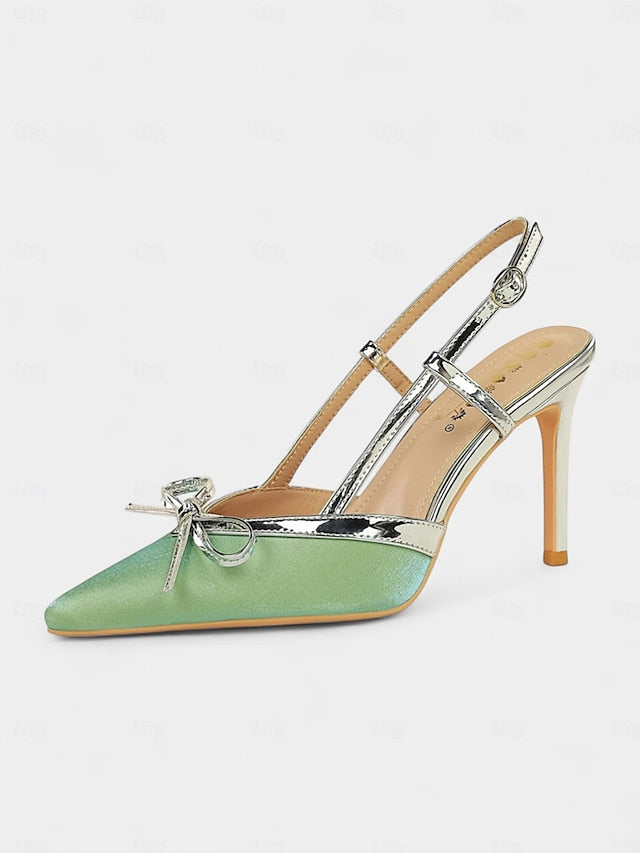 - Red Stiletto Women's Slingback Pointed Heels Green and