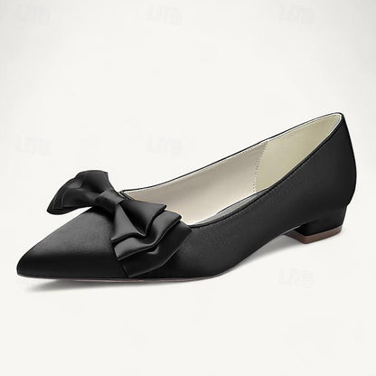 Bowknot Party Low Flats Pointed Shoes Wedding Heel Women's