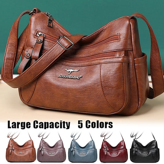 Sac bandoulière femme en cuir noir – similicuir multi-poches