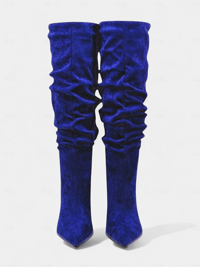 Women's Boots Pointed Velvet Slouch Knee - High Green Toe