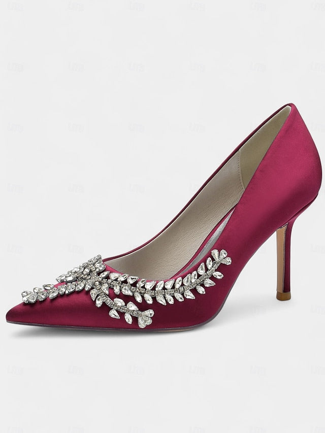 Rhinestone-Embellished Women's Satin – Stiletto Heels