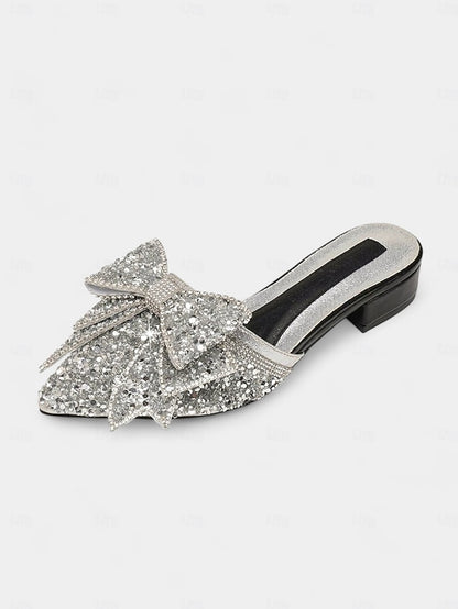 Flat Black Parties – Perfect and Rhinestone-Bow Mules for
