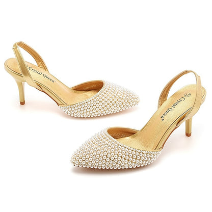 with Pearl Women's Slingback Embellishments White – Heels