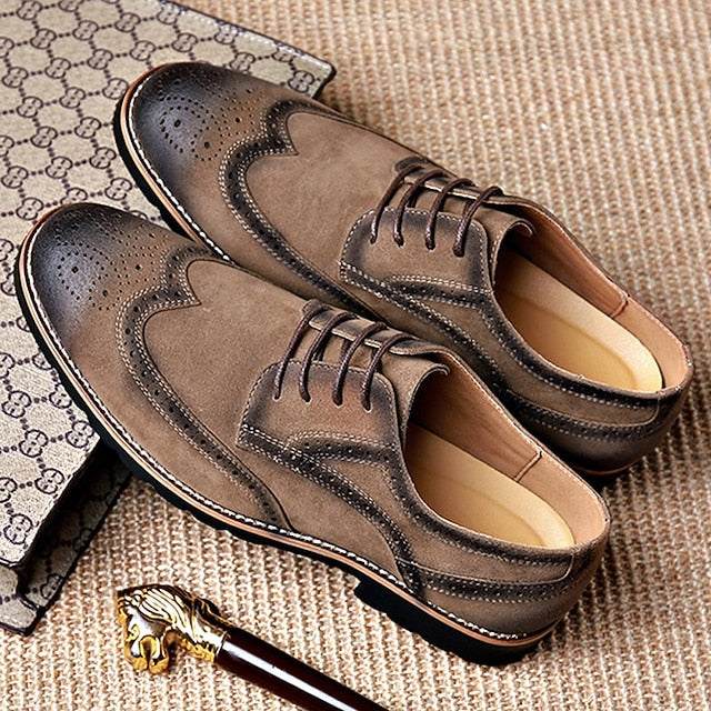 Brogue – Lace-Up Men's Derby Shoes Vintage Dress Brown