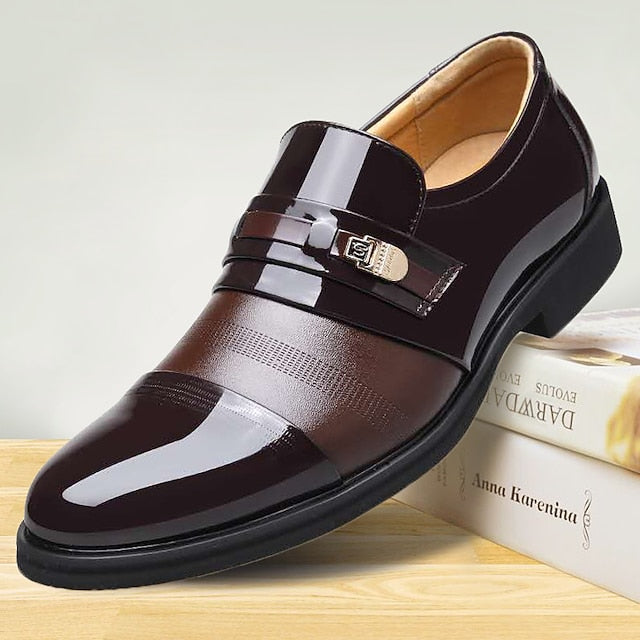 Patent Leather Dress Faux Brown Loafers with Men's