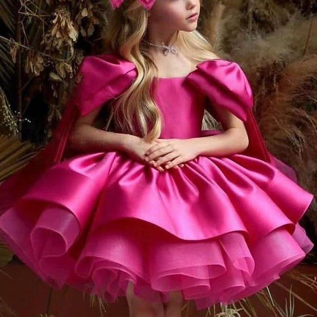 Girl Girls' Party Solid Dress Color Flower Kids