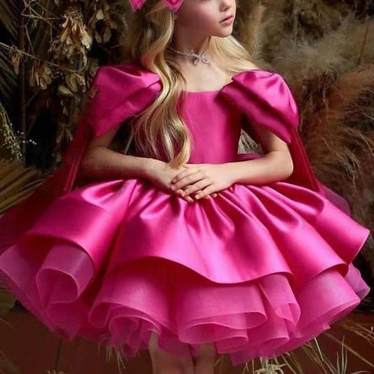 Girl Girls' Party Solid Dress Color Flower Kids