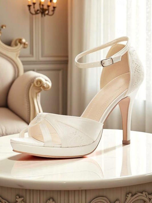 Heel Pink High Sandals Women's Elegant with Peep Toe Satin