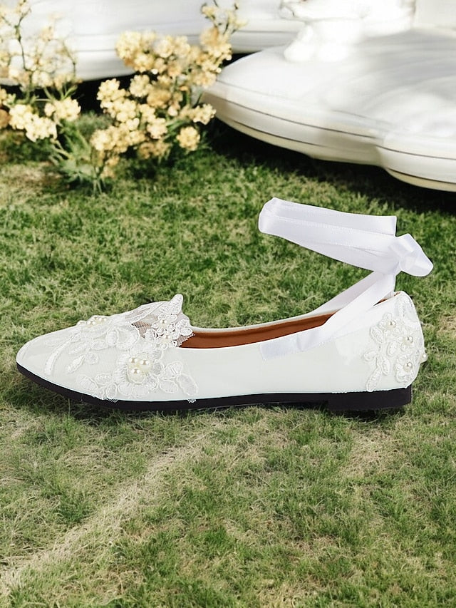- Wedding Ties Lace White with Bridal Shoes Ribbon Elegant Flats