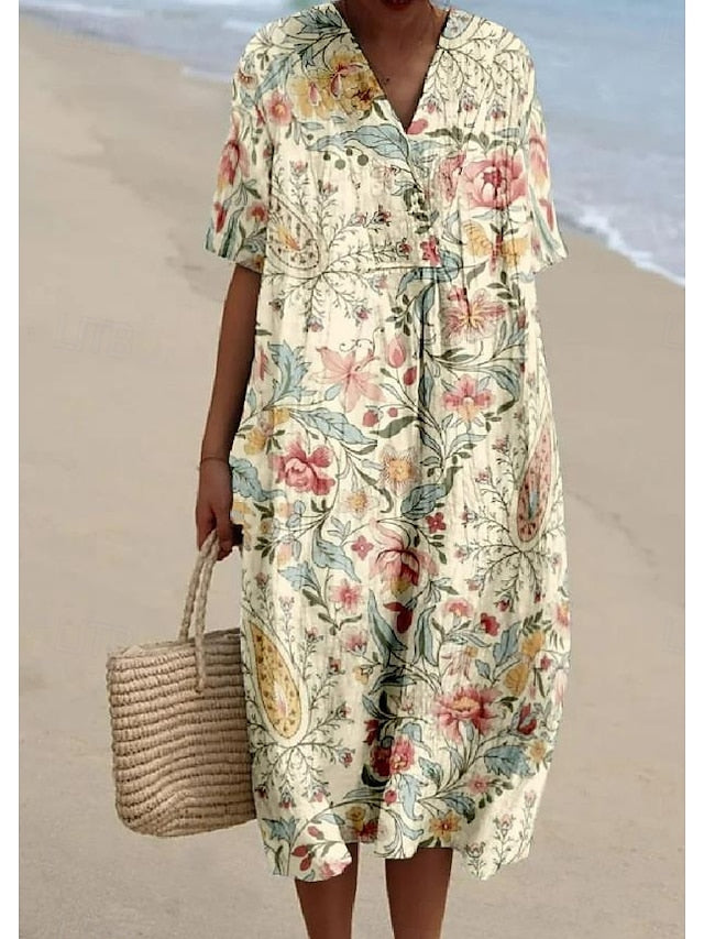 Women's Midi Dress Sundress A Line Dress Linen Vacation