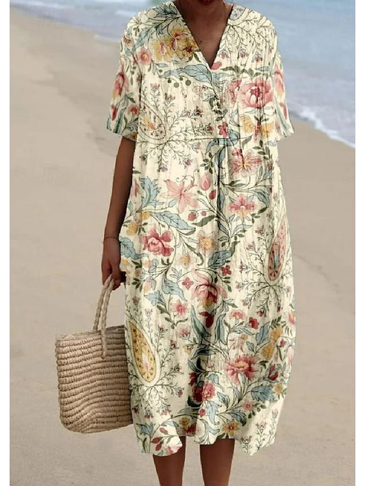 Women's Midi Dress Sundress A Line Dress Linen Vacation