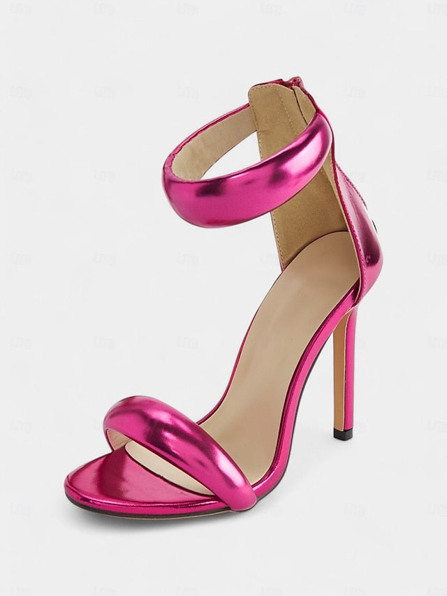 Stiletto Ankle Strap Heels Women Fuchsia for - Metallic