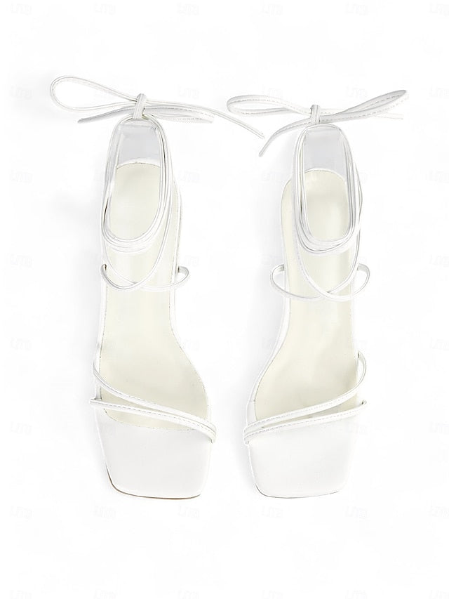Heel with Strappy Women's Heels Lace-Up Clear White Block