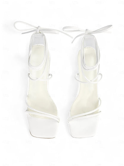 Heel with Strappy Women's Heels Lace-Up Clear White Block