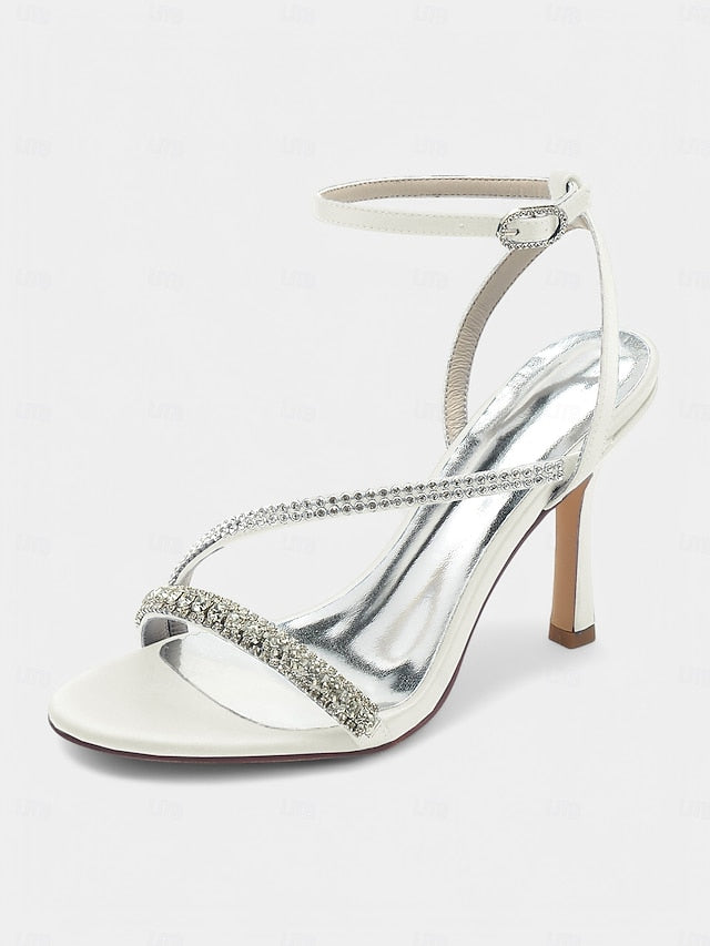 Satin Sophisticated Champagne – Rhinestone Strappy Heels