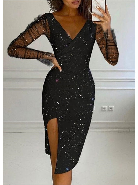 Women's Midi Dress Black Dress Sequin Dress Cocktail Dress