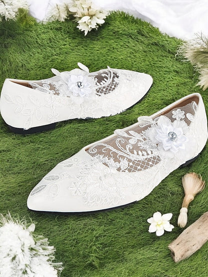 Design Lace Floral Shoes Wedding Mesh with Appliqué and White