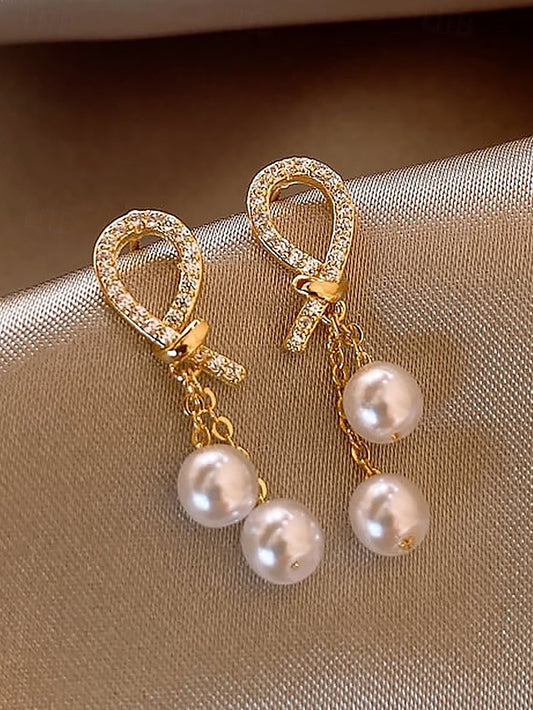 teardrop Women's rhinestone with earrings pearl imitation