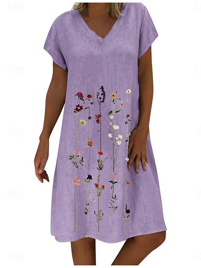 Women's Blue White Purple Summer Spring Midi Dress Faux