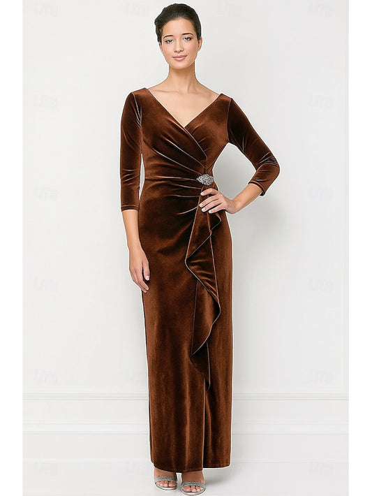 of Bride Mother Elegant Dress Column / the Neck V Vintage Sheath