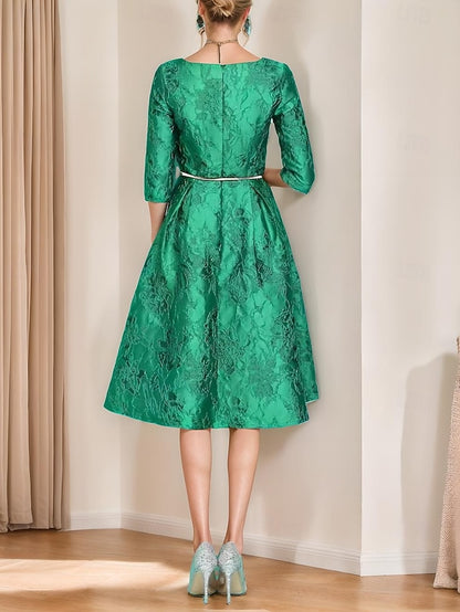 V Tea Dress Bride Mother Elegant of Neck Minimalist the A-Line
