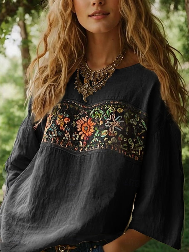 Women's Blouse Linen Like Breathable Lightweight Long