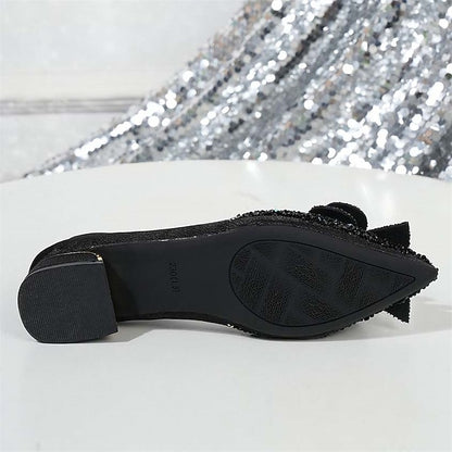 Women's Glitter Flats Rhinestone Detail - Elegant Bow with