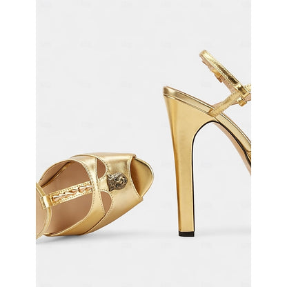 Silver Metallic Edgy Heels High - Gold Women's and Platform