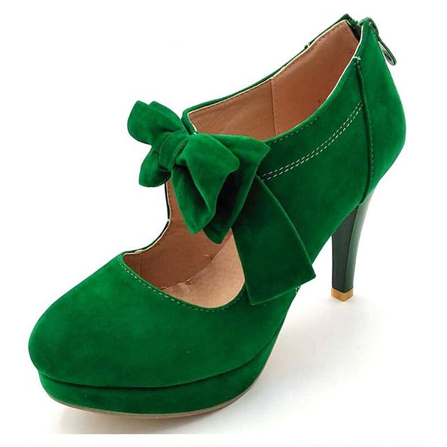 High Pumps Suede Heel Women's – Vintage Platform Bow Red