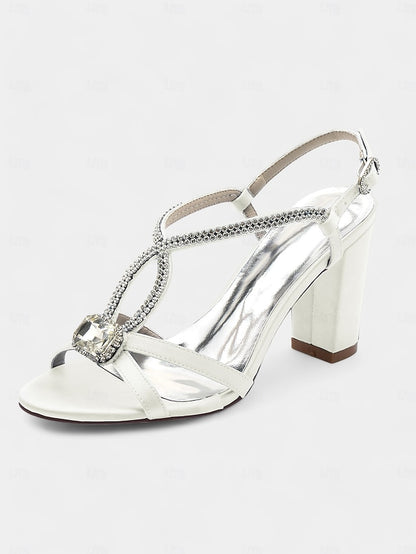 Blue Women's Rhinestone Royal – Sandals Elegant Satin