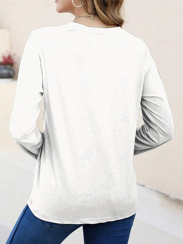 Women's T shirt Crew Neck Long Sleeve Tunic Graphic Cat