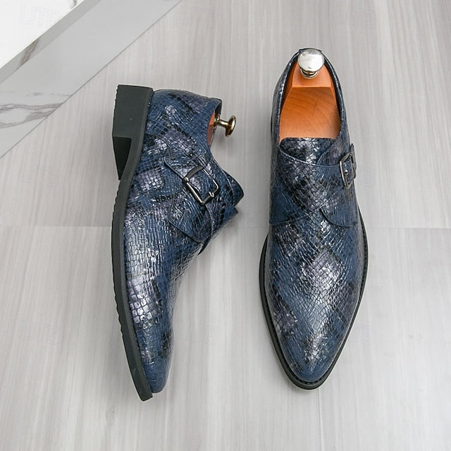 Men Monk – Formal Shoes Snake Classic Print for Strap Brown