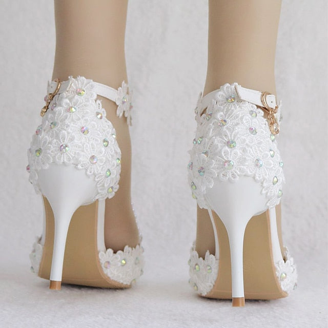 Wedding Shoes Heel Pointed High Women's Lace Bridal