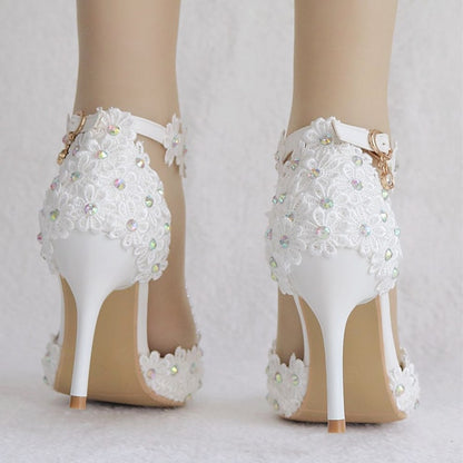 Wedding Shoes Heel Pointed High Women's Lace Bridal
