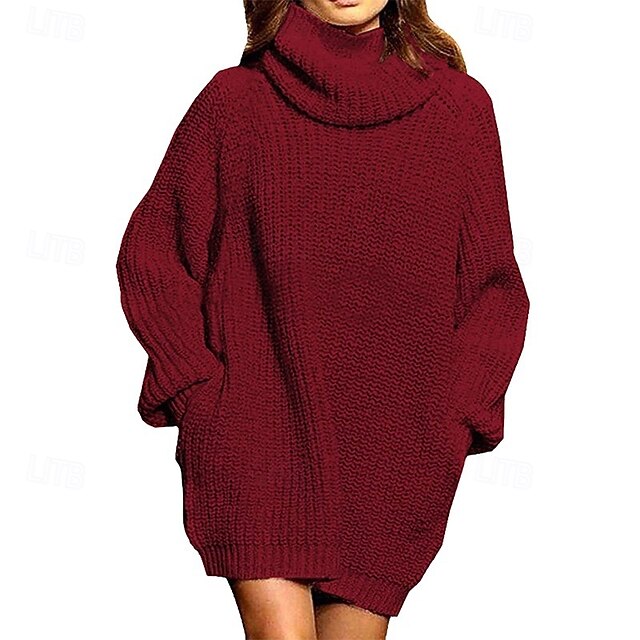 Women's Sweater Dress Casual Solid Color Turtleneck Knitted