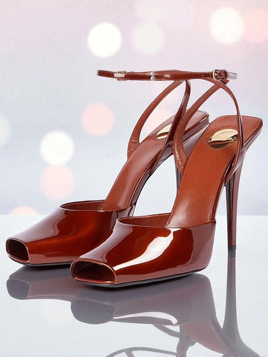 Peep Women's Leather Green Toe - Dark Patent High Heels