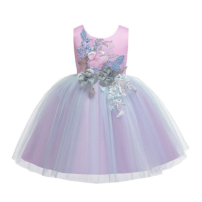 Floral Kids Purple Dress Party Blue Blushing Lace Girls'